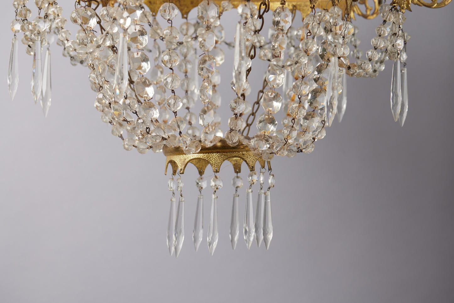 12 Arm French Gilt Bronze & Crystal Candle Chandelier