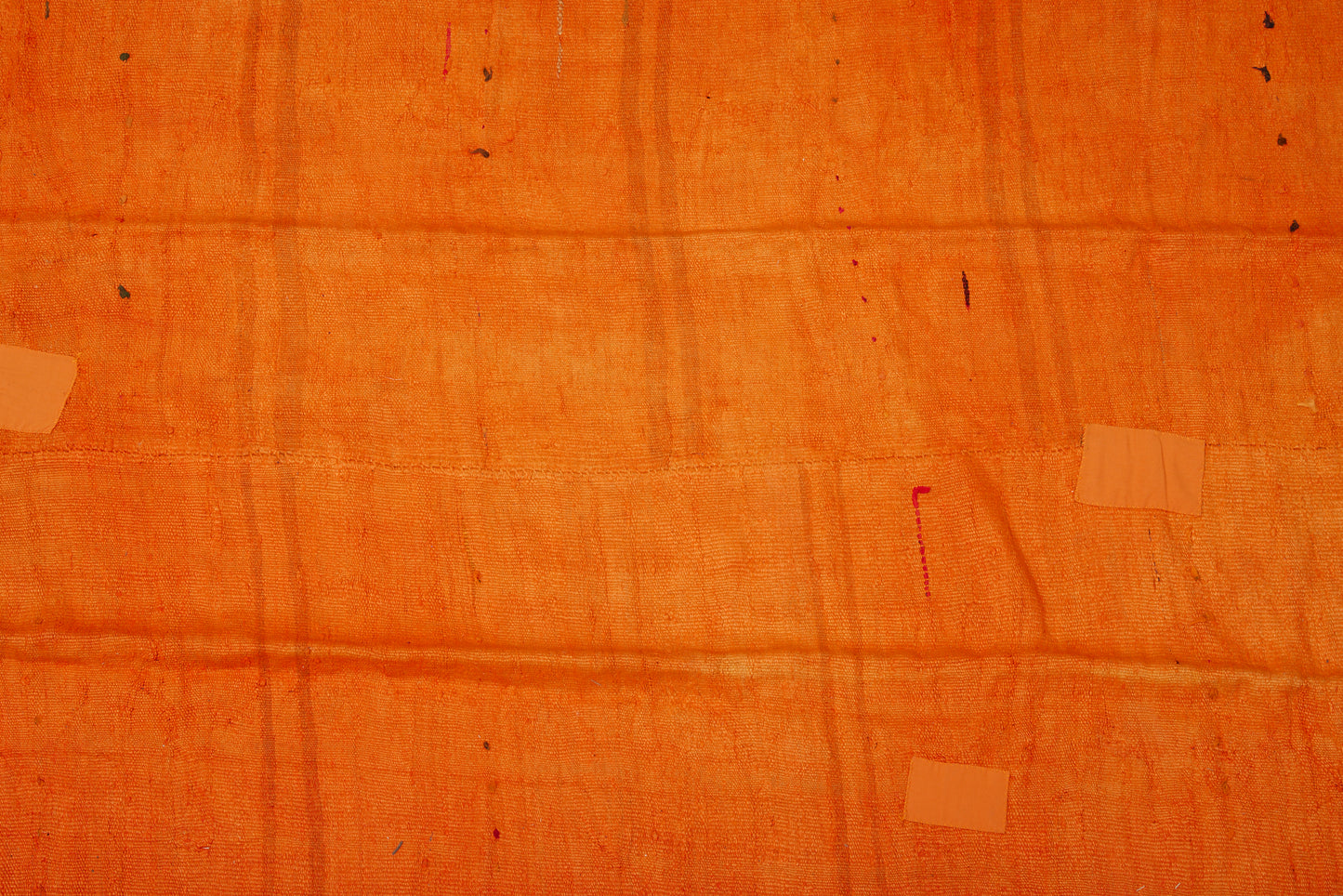 Large Bright Orange Hemp Carpet with Pale Faded Stripes (6' 5" x 11' 11")