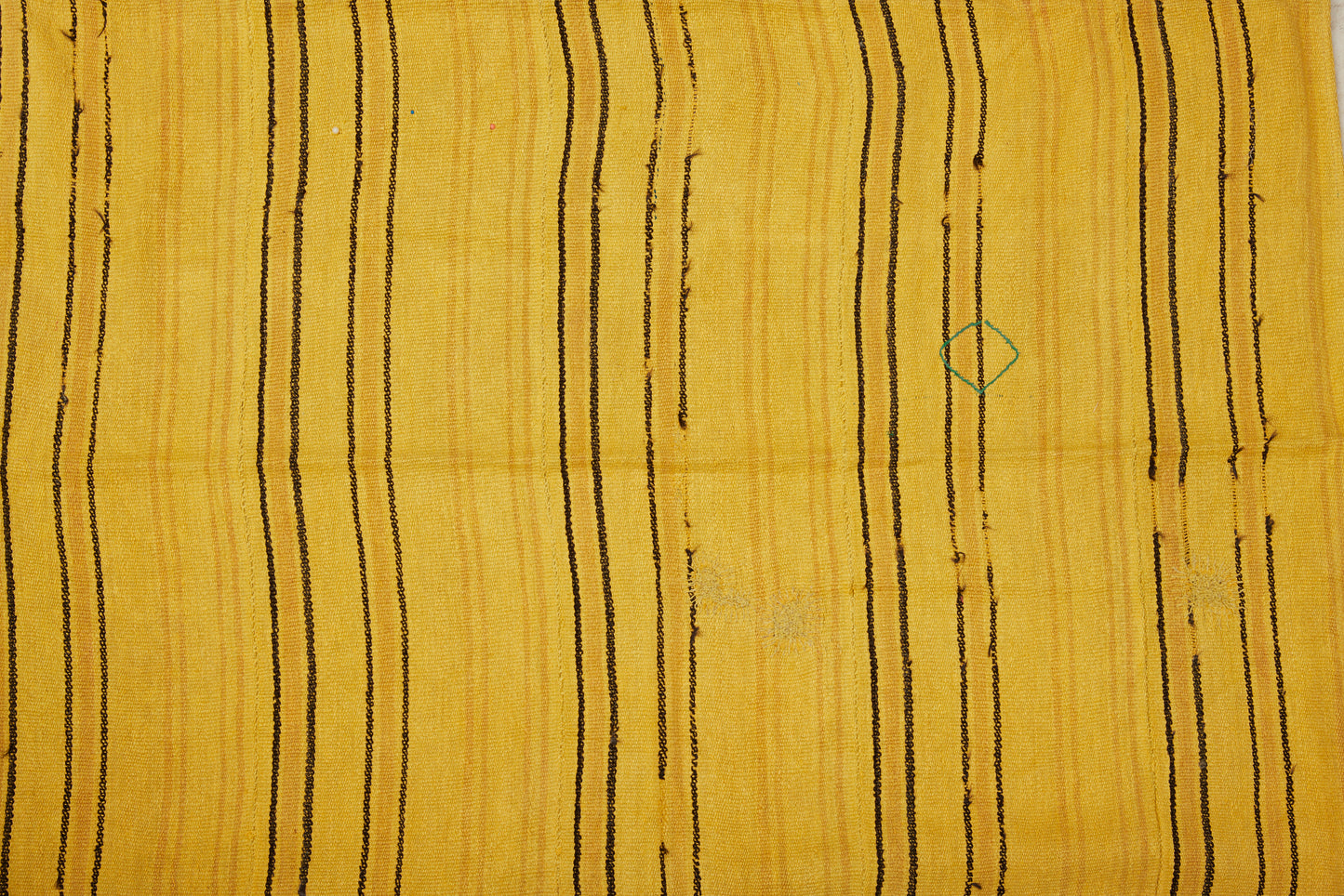 Marigold Colored Squarish Hemp Carpet with Thin Black Stripes (6' x 6')