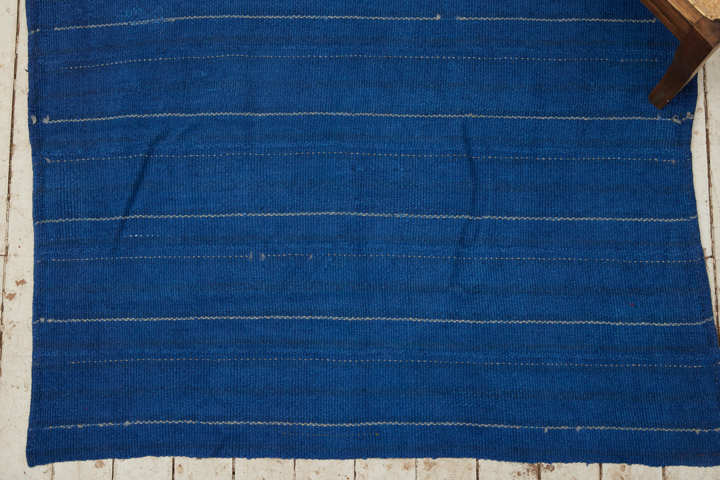 Small Indigo Hemp Carpet with a Pale Cream Colored Stripe (3' 9" x 5'2")