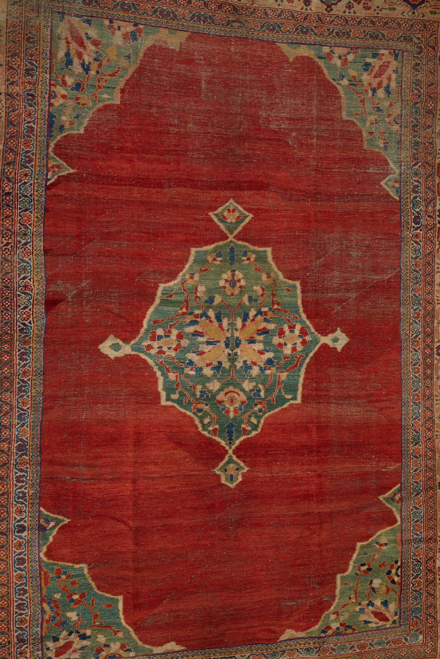 Red Field with a Central Medallion Mahal Carpet (7' 10" x 11')