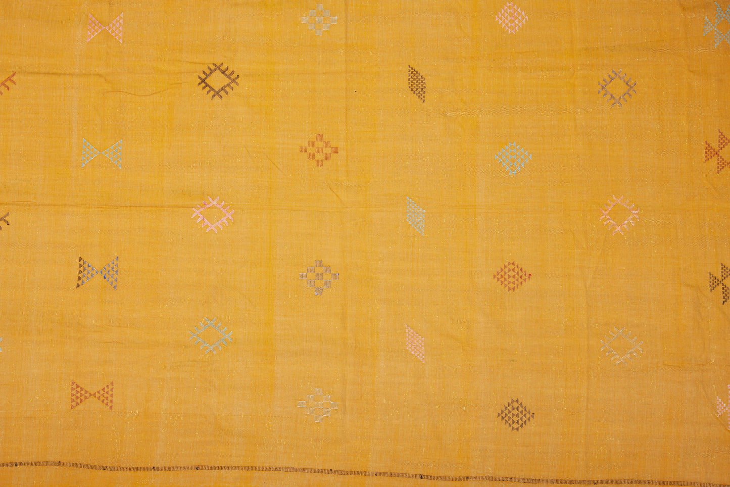 Saffron Colored Flat Woven Hemp and Cotton Berber Carpet with Geometric Design (5' 4" x 9' 2")