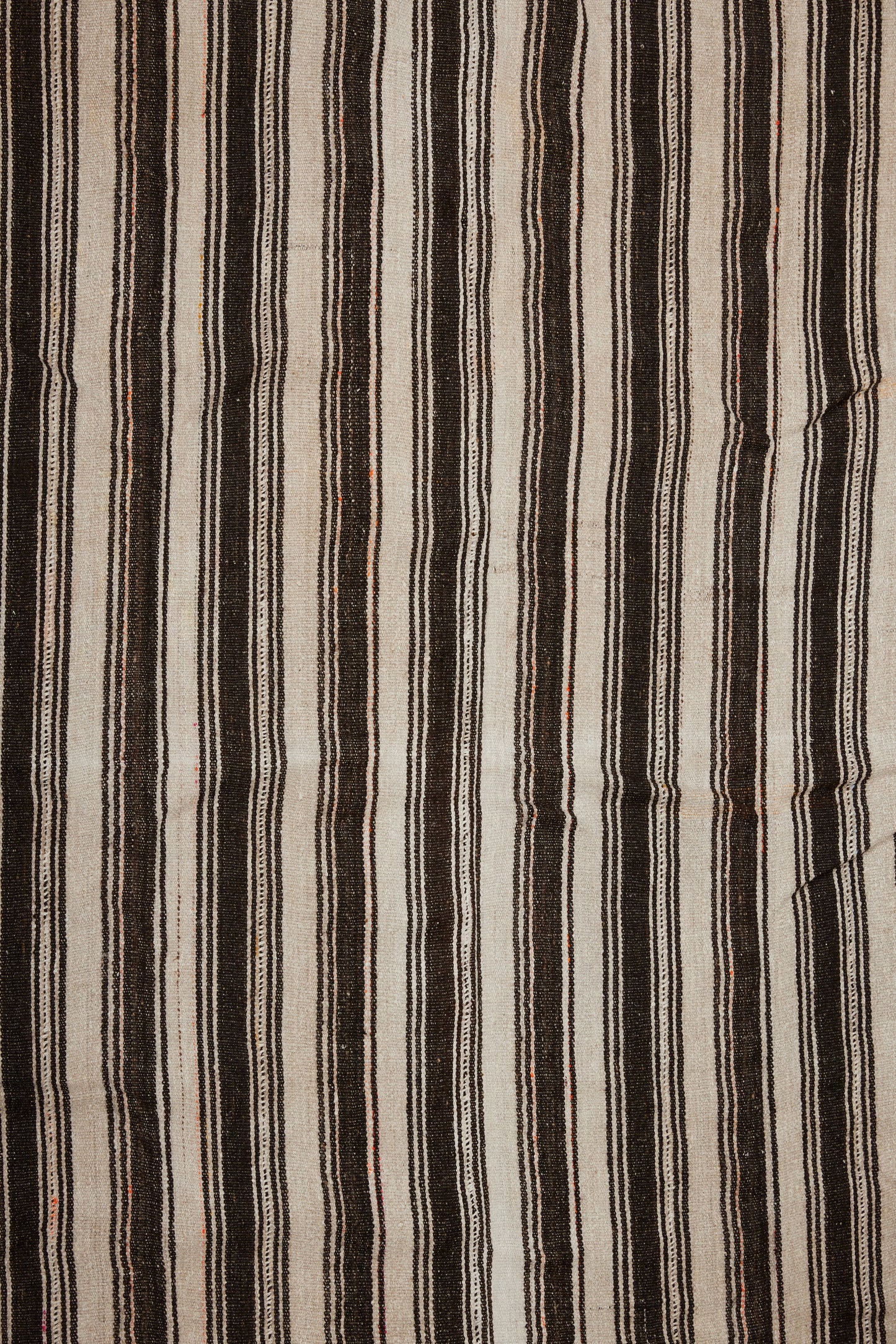 Cream Colored Hemp Kilim with Dark Chocolate Goat Hair Stripes (5' 10" x 6' 11")