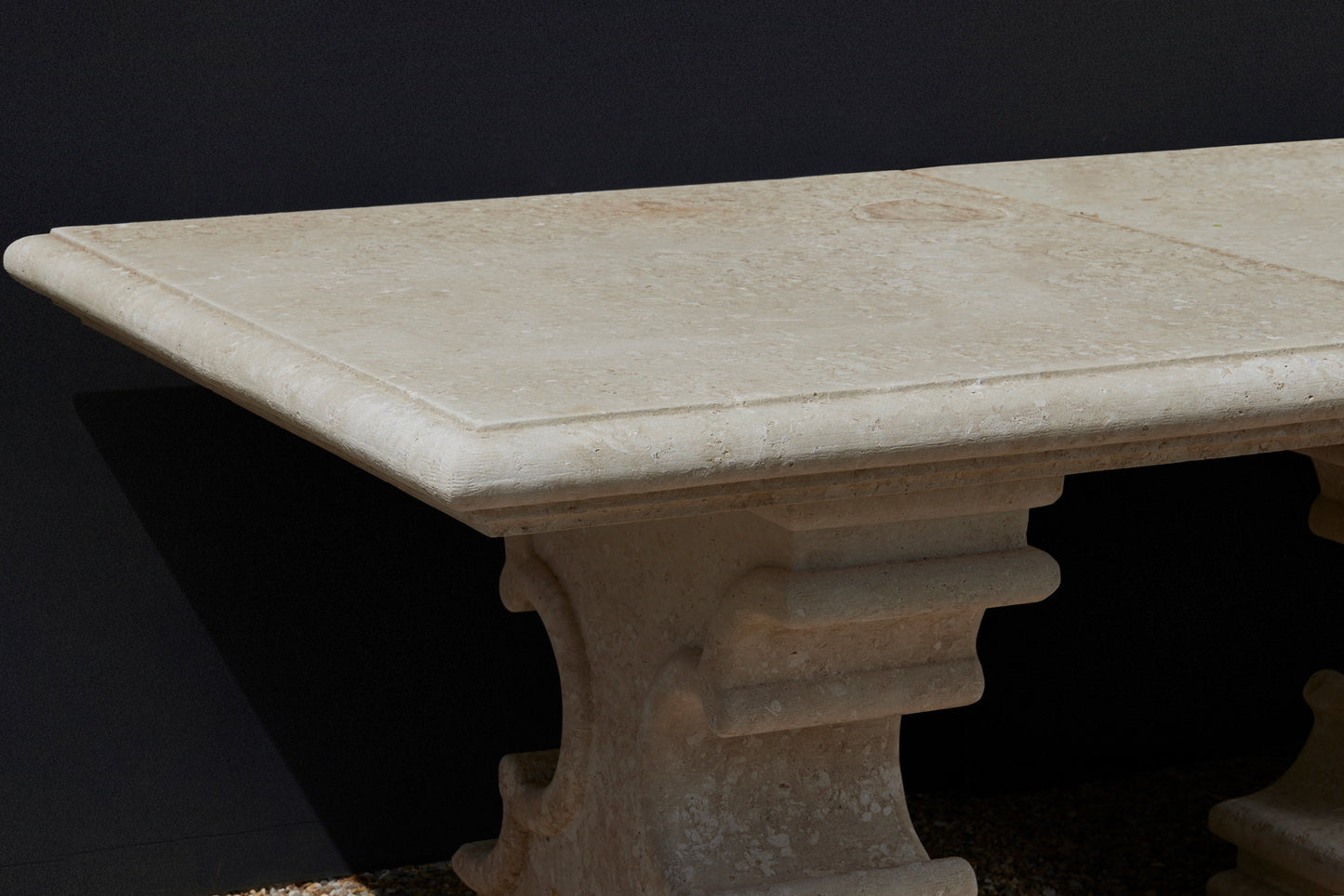 Hand Hewn French Limestone Table with Mother-in-Law Bases