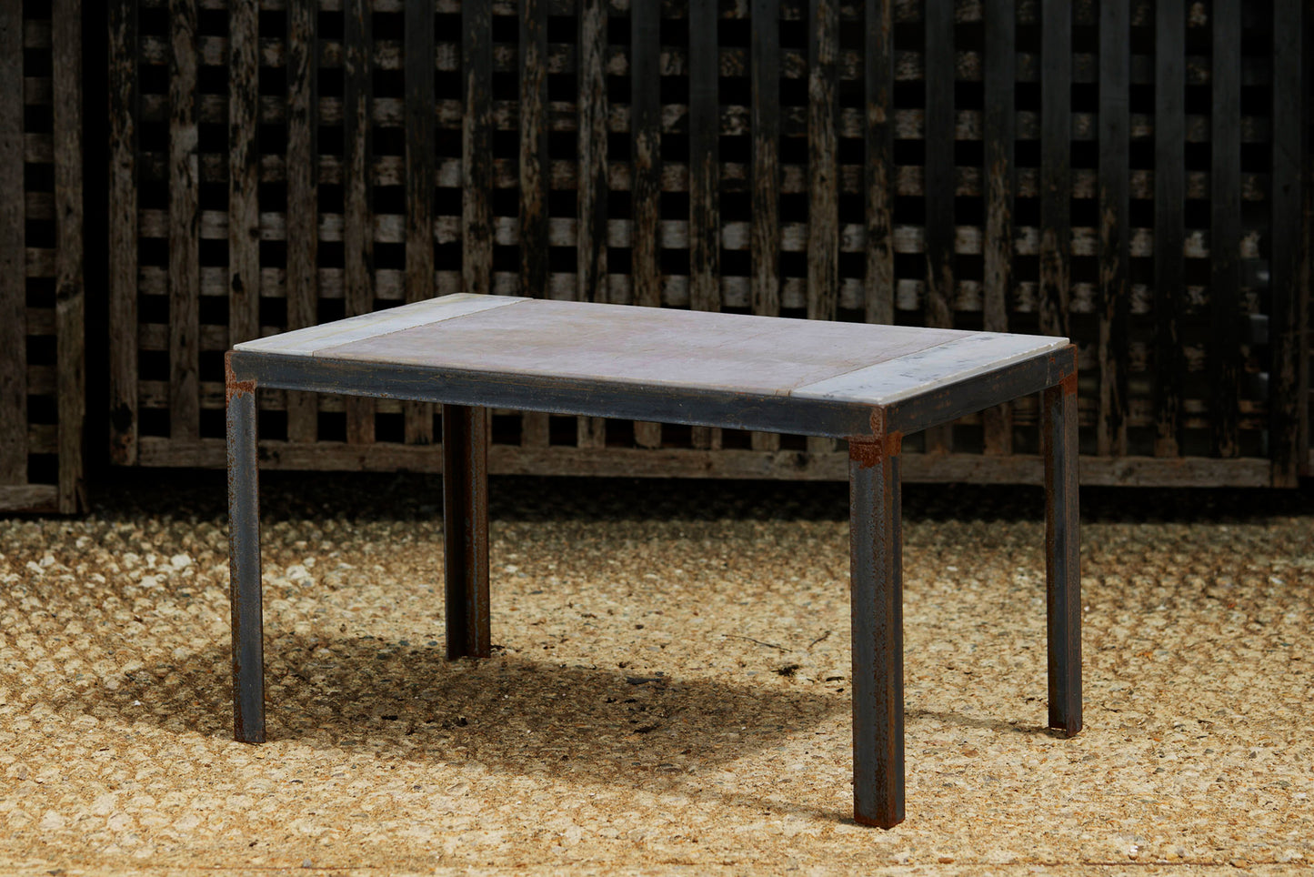 Small Iron Base Coffee Table with a Stone Top