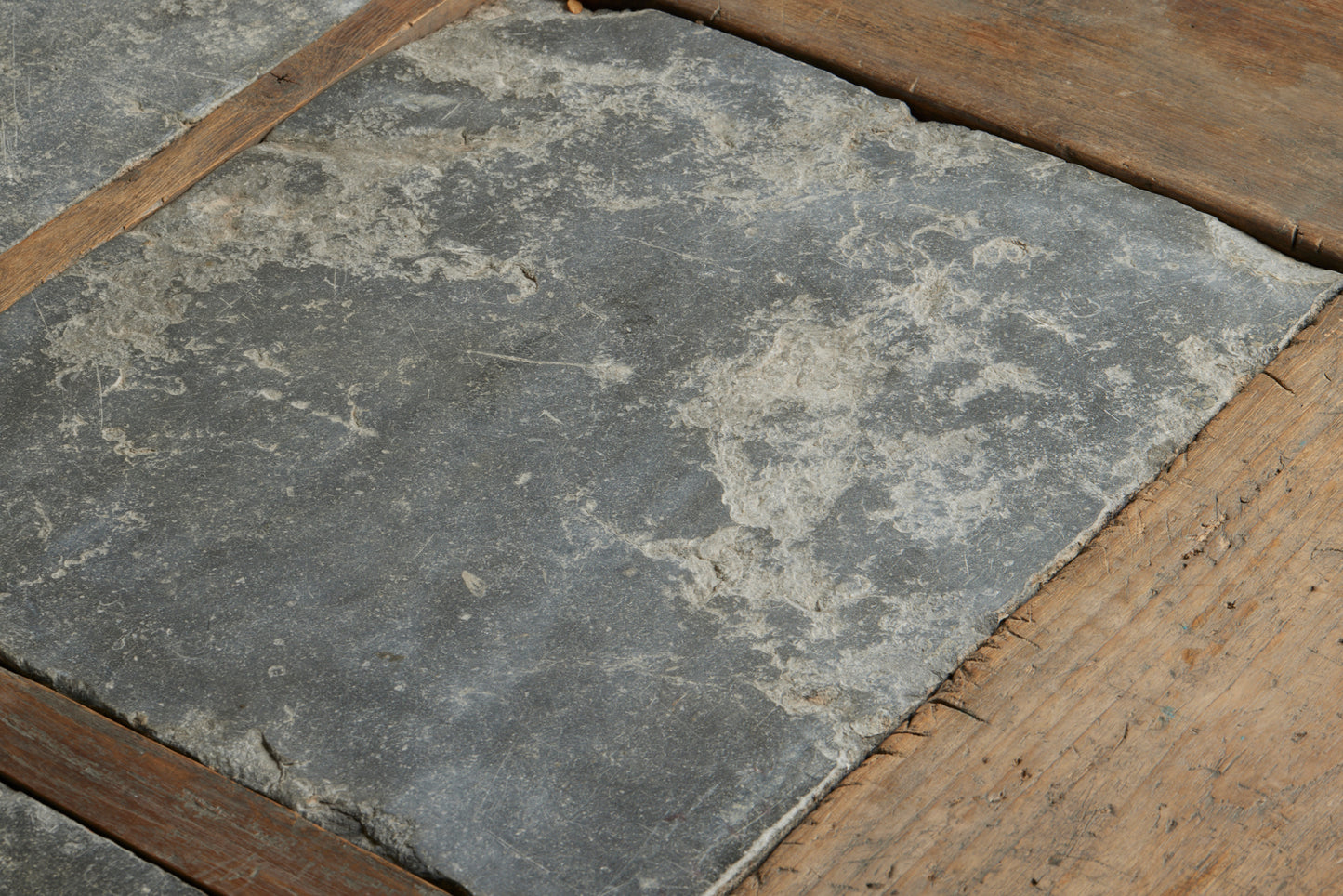 Large Teak Coffee Table with Four 17th Century Belgian Bluestone Panels