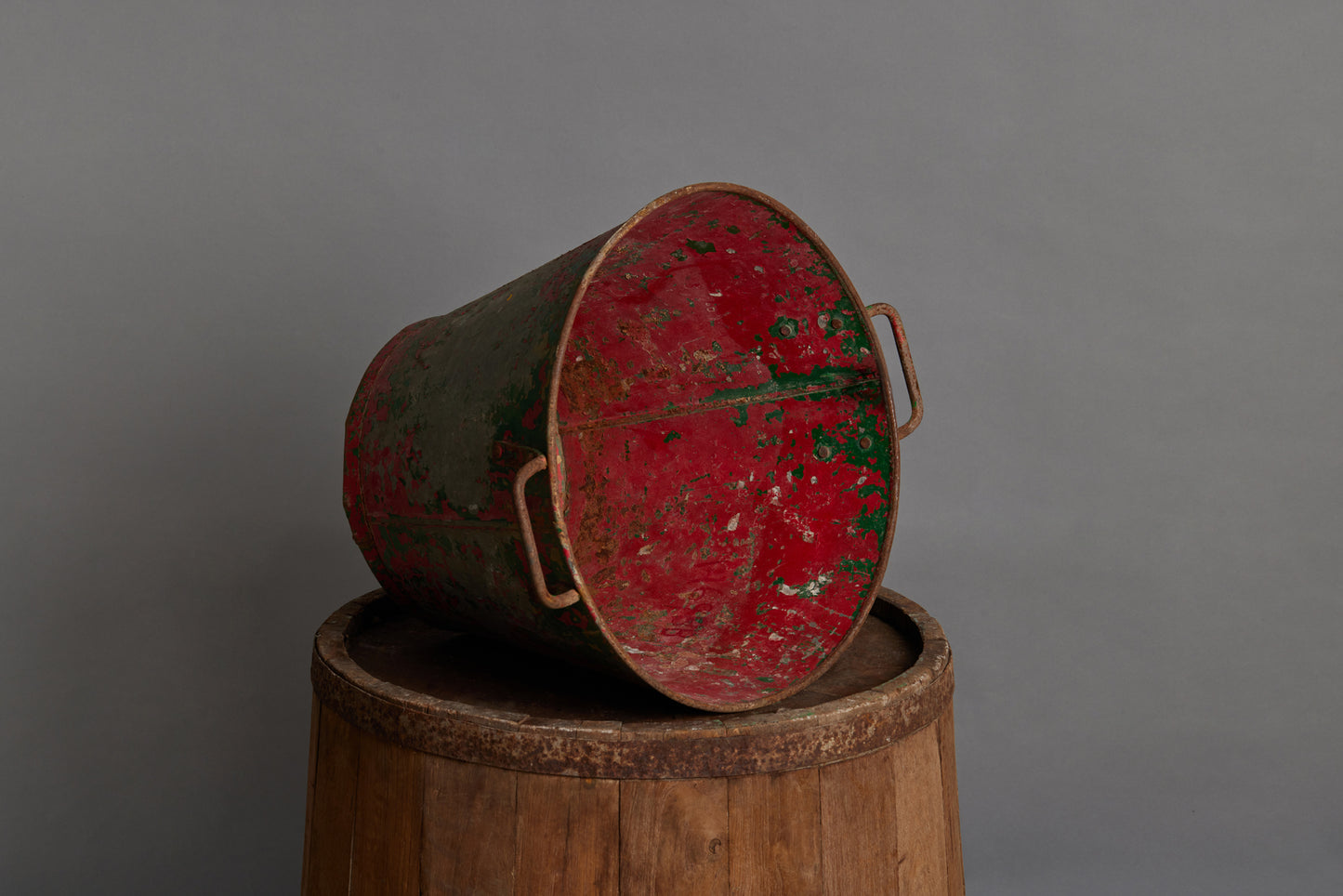 Early 20th Century 2 Handled Traces of Old Red Portuguese Farm Pail