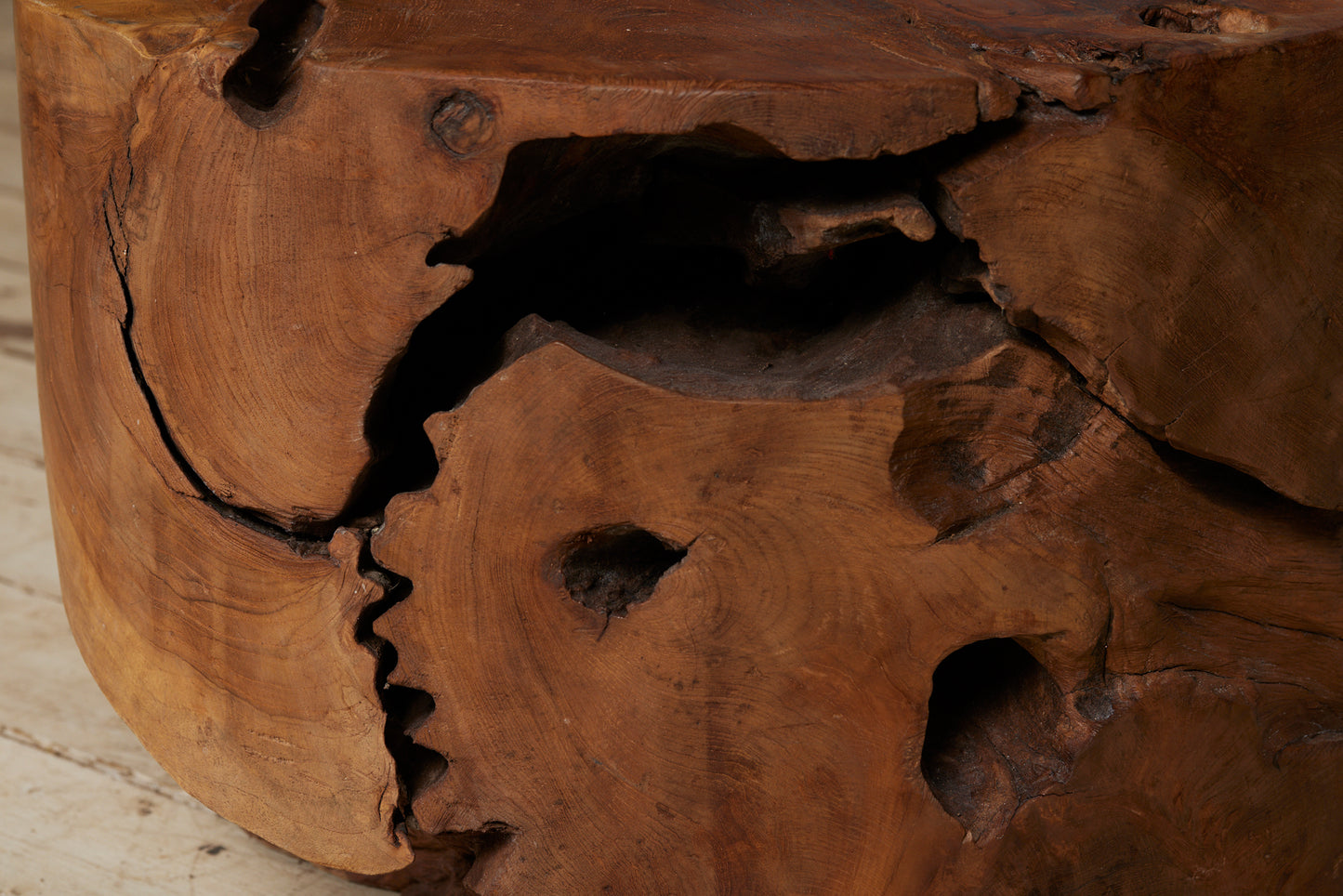 Solid Teak Burled Coffee Table with Beautiful Natural Crests and a Nice Patina