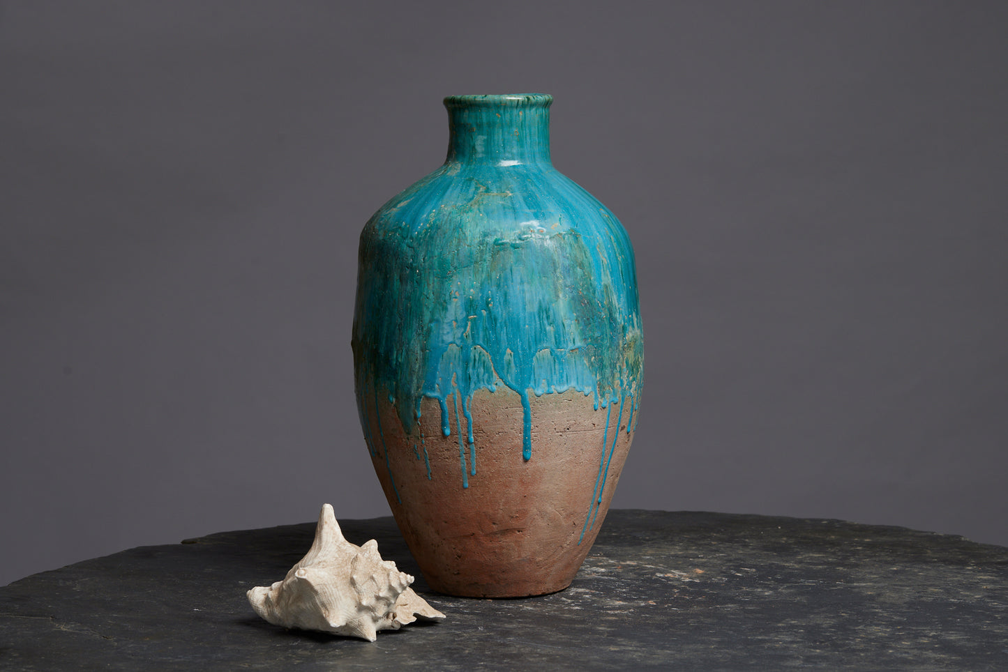 Tall Green Blue Glaze Storage Pot