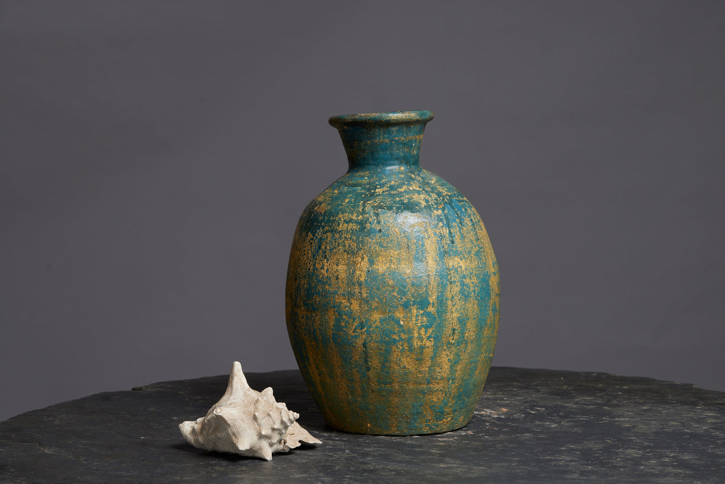 Tall Green Glaze Borneo Pot with a Flared Neck
