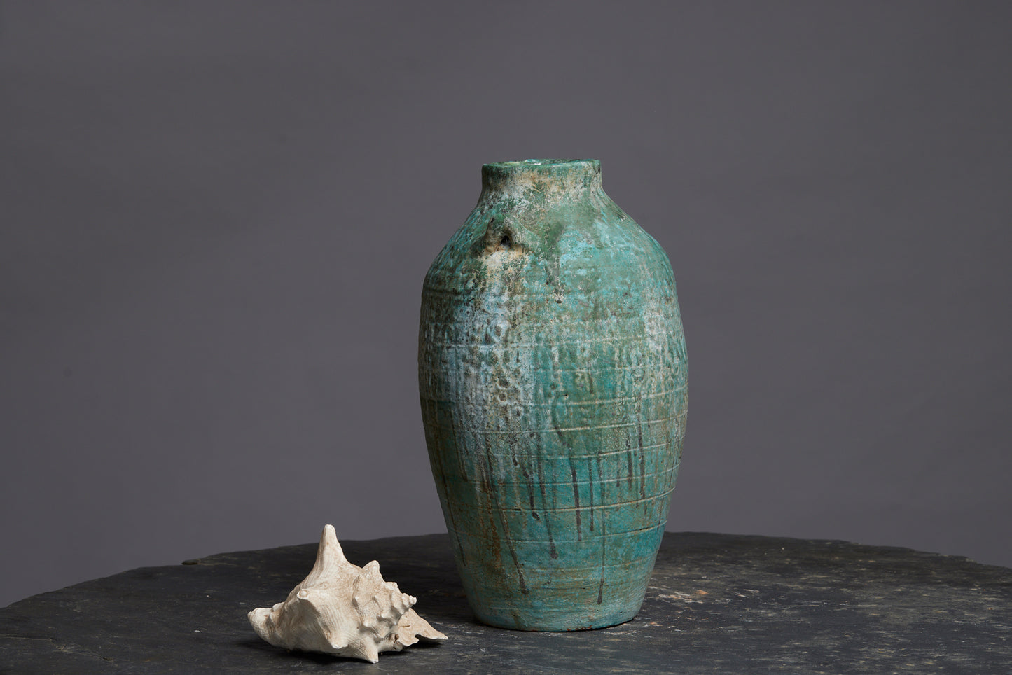 Large Blue Green Borneo Storage Pot with Applied Handles