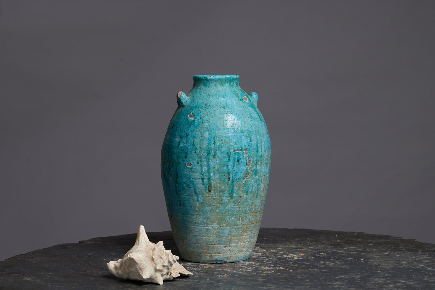 Large Blue Green Borneo Storage Pot with Two Applied Handles
