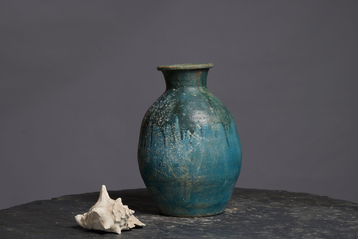 Tall Blue Green Borneo Storage Pot with a Flared Neck
