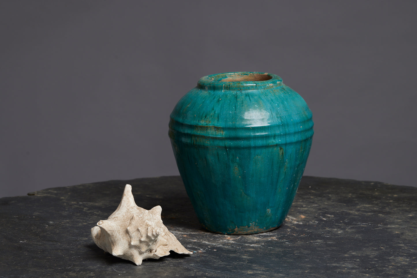 Ovoid Shaped Green Glaze Borneo Pot with Banded Shoulder