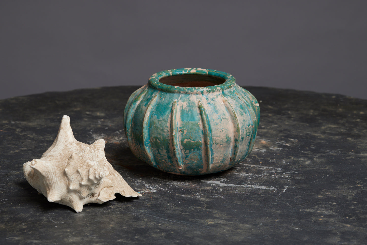 Medium Pumpkin Shaped Green Glaze Borneo Pot
