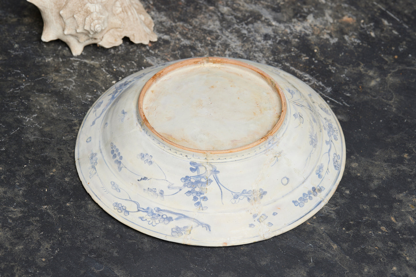Restored Ming Blue and White Swatow Bowl with a Koi Pond Decoration