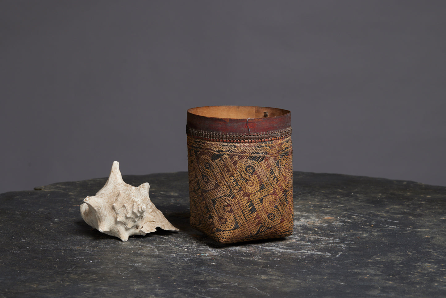 Large West Maroon and Black Borneo Basket from a Bali Collection
