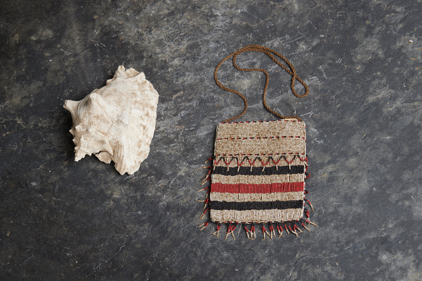 White Red and Black Beaded Batak Bag