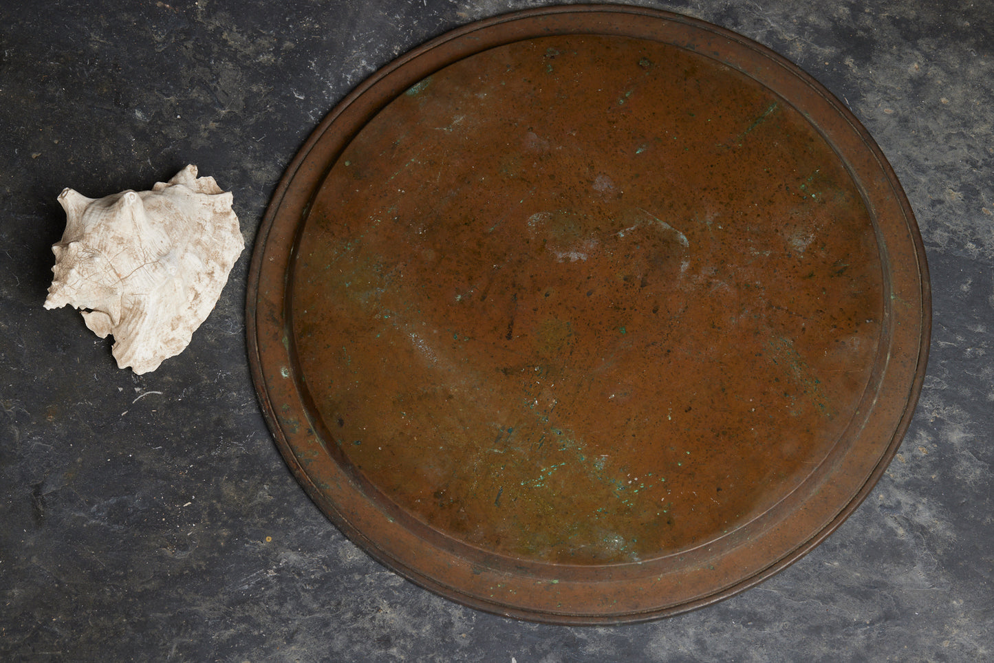 Large Early 18th Cent. Brass Tray with a Faint Chinese Phoenix Engraving in the Center