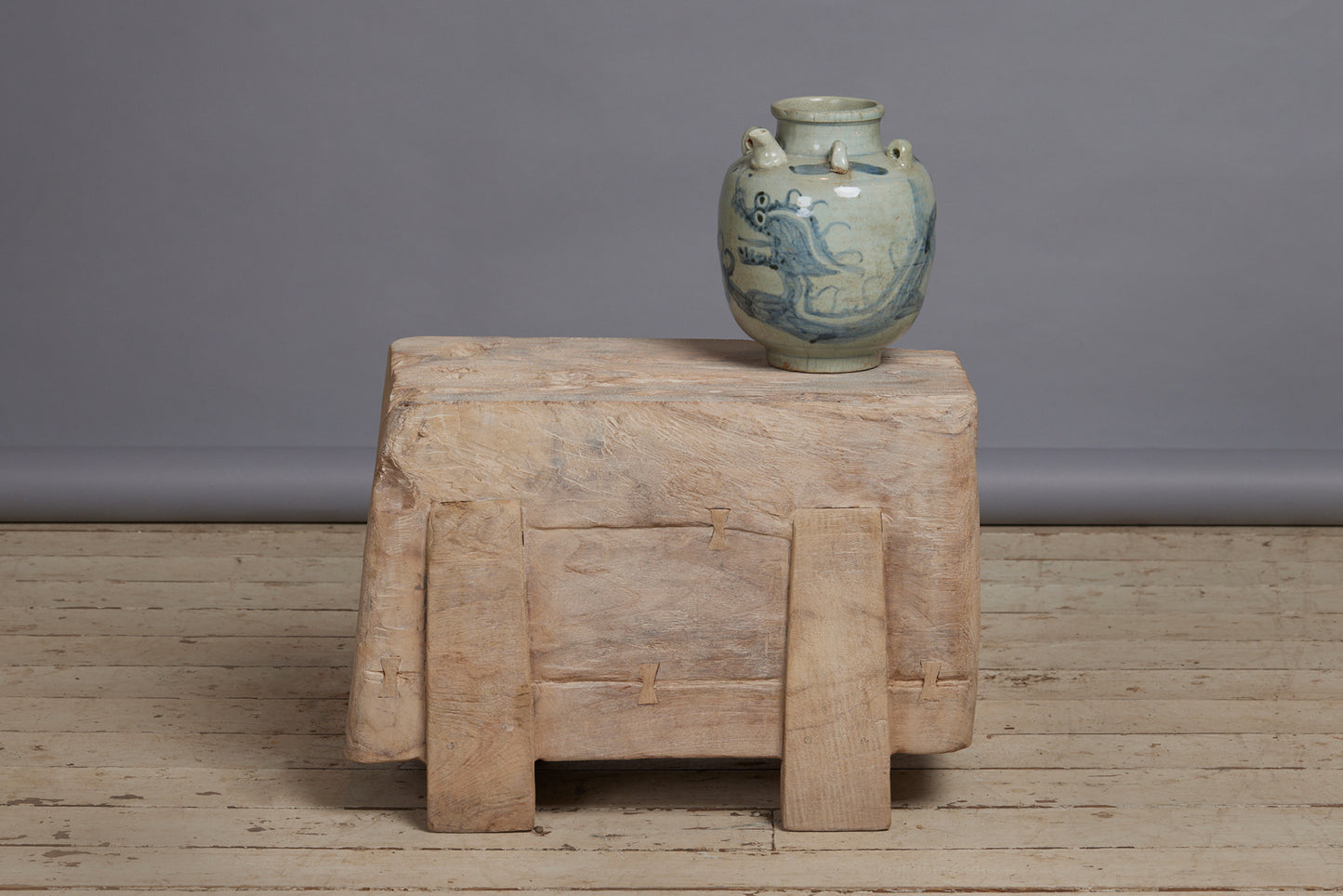 Eyptianesque Solid Teak Stool with a Bleached Surface