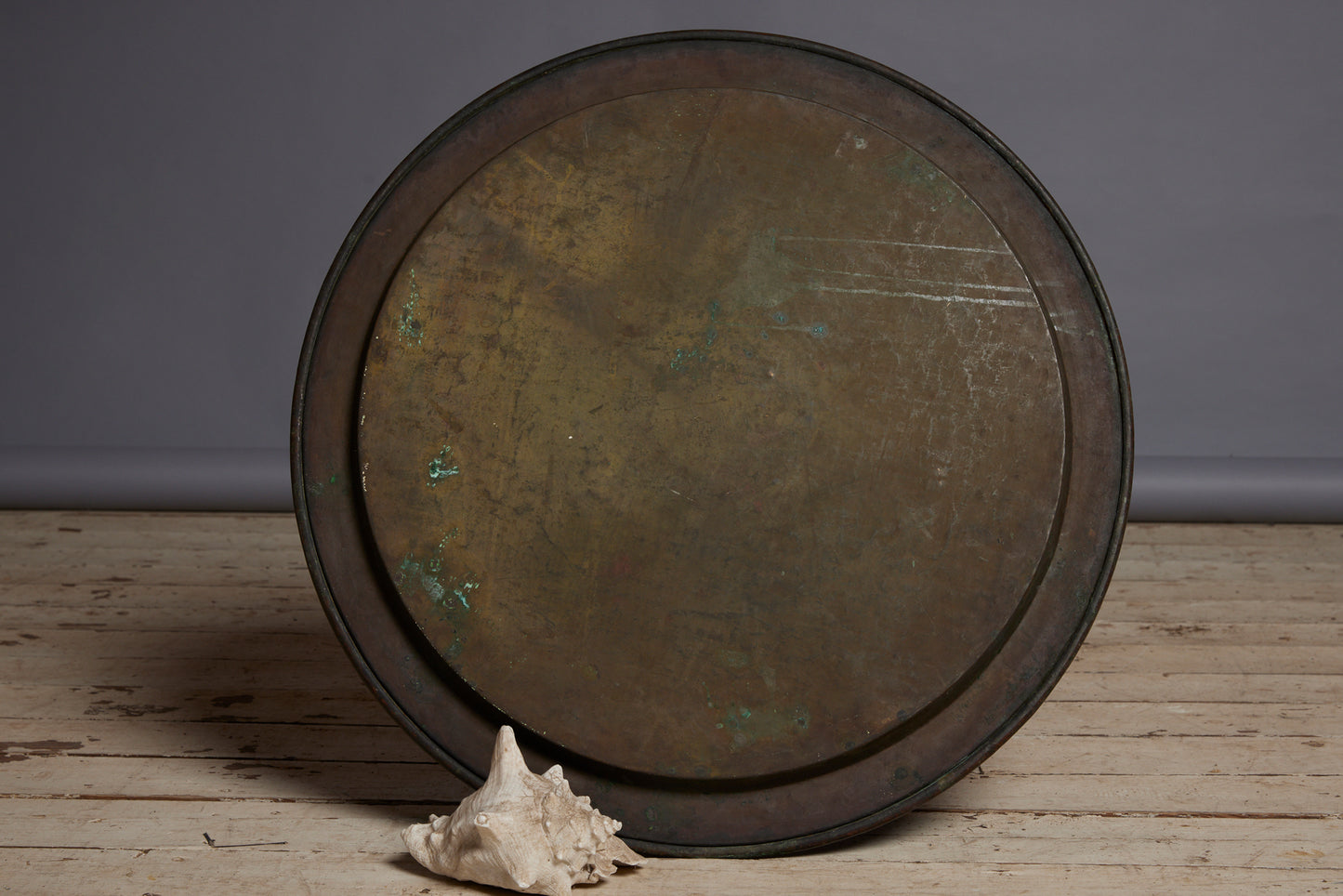 Late 19th Early 20th Cent. Large Hammered Brass Tray with a Central Incised Decoration