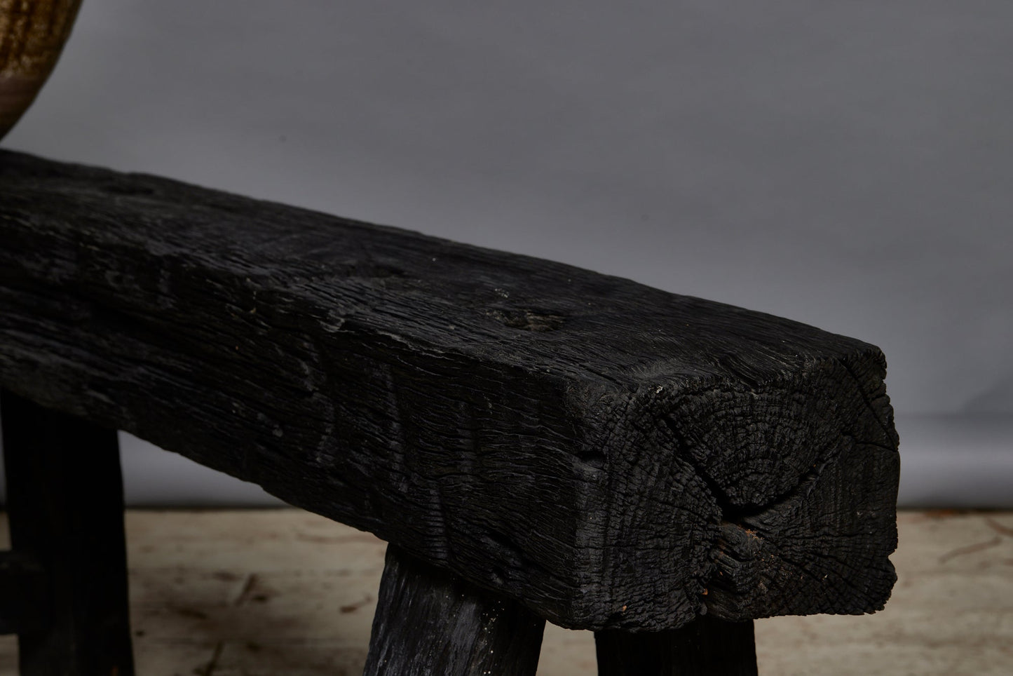 Short Chunky Top Ebonized Teak Bench Made out of a Bridge from Borneo