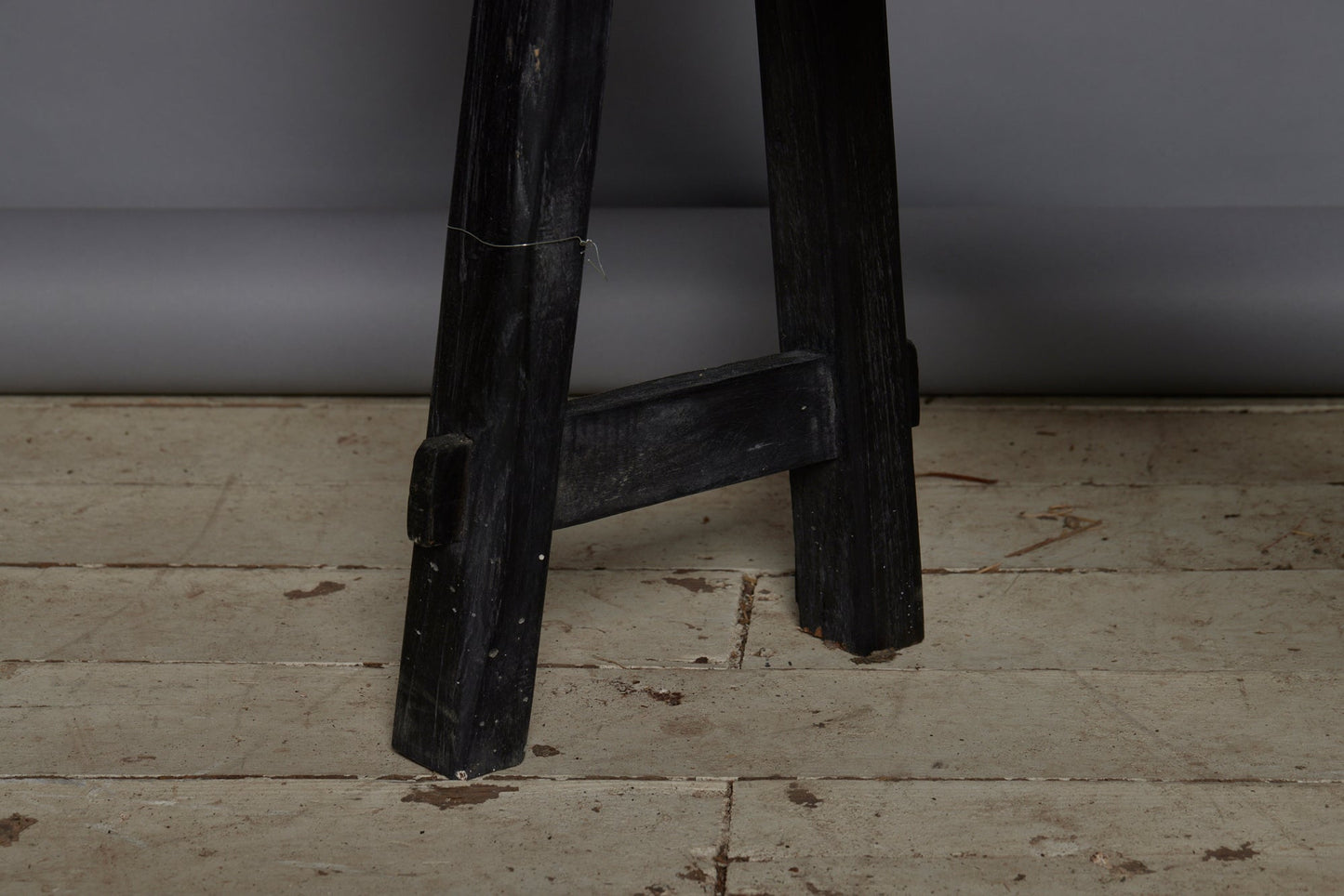 Small Teak Ebonized Splayed Leg Bench with a Delicate Stretcher Base