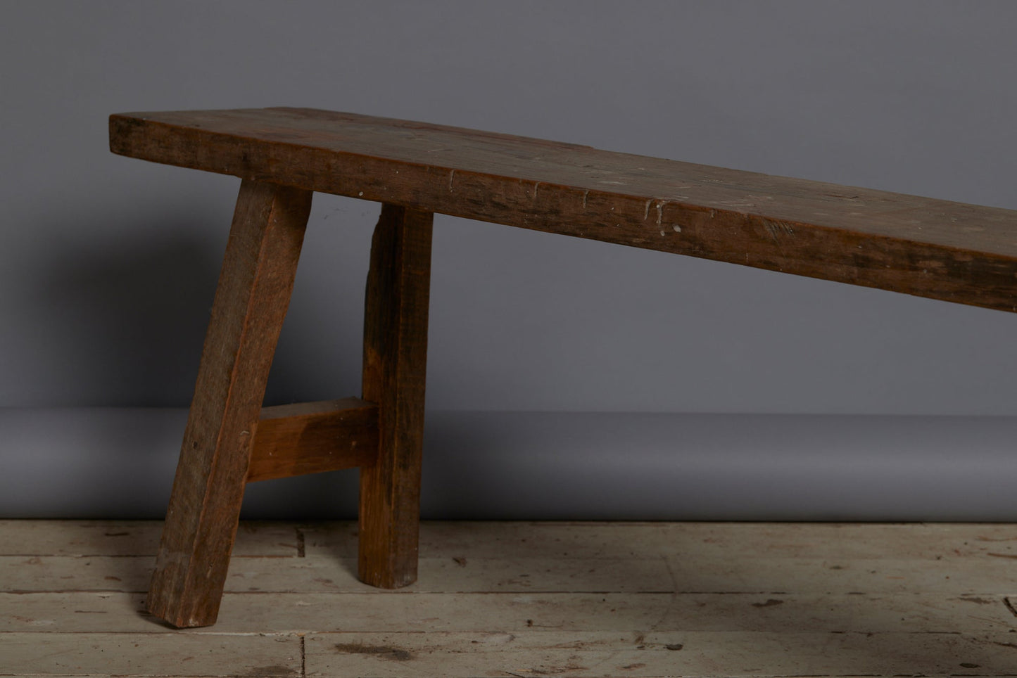 Extra Long Thick Top Skinny Splayed Leg Teak Bench from Jakarta
