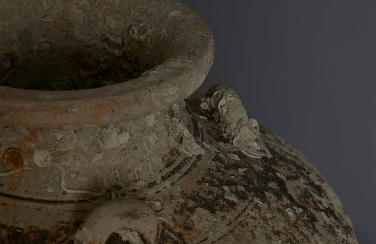 Large shipwreck Sawankhalok Pot with Shell Encrustations and Traces of Old Brown Glaze