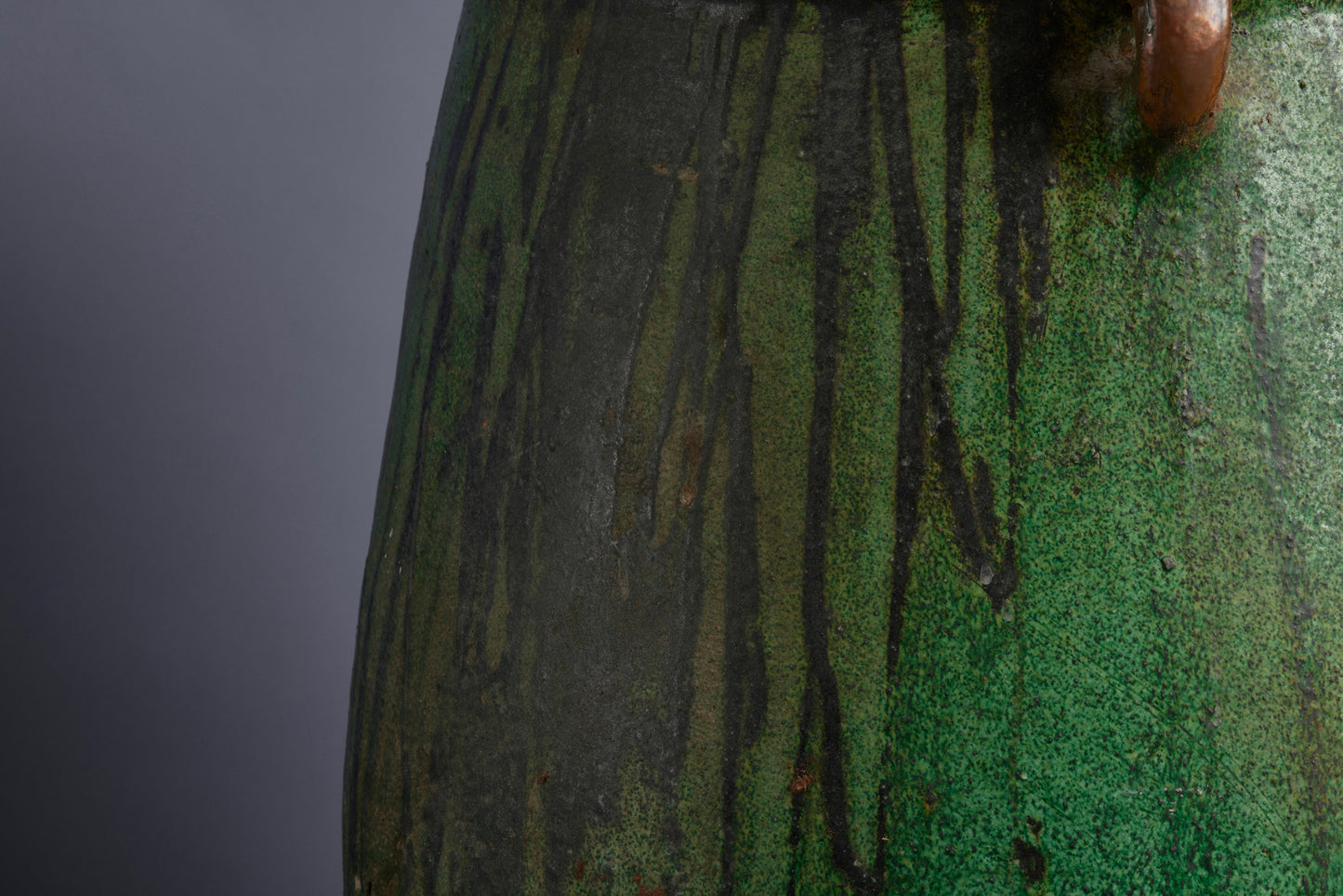 Early Tall Green Glazed Moroccan Stoneware Jardinière with Copper Repairs to Rim and Foot
