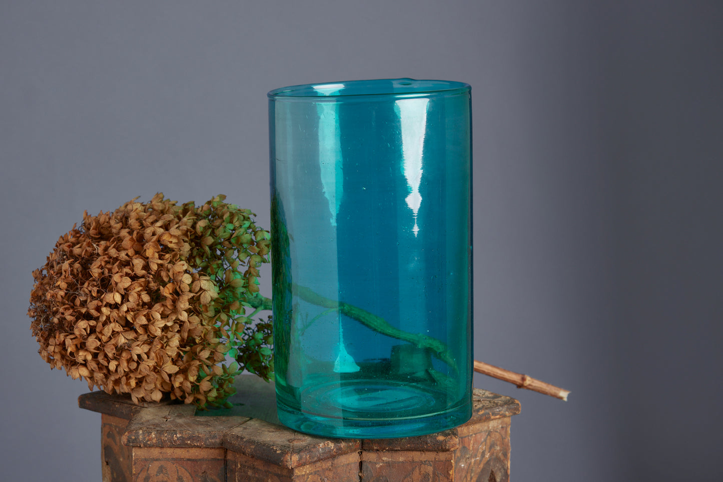 Hand Blown Aqua Colored Flashed Glass Vase from Marrakesh