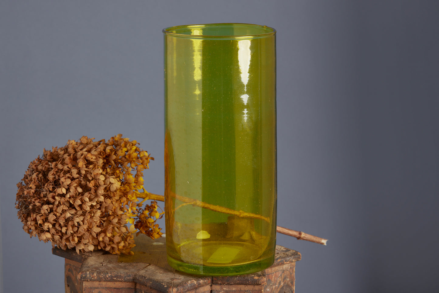 Hand Blown Large 10" Tall Citrine Colored Flashed Glass Vase from Marrakesh