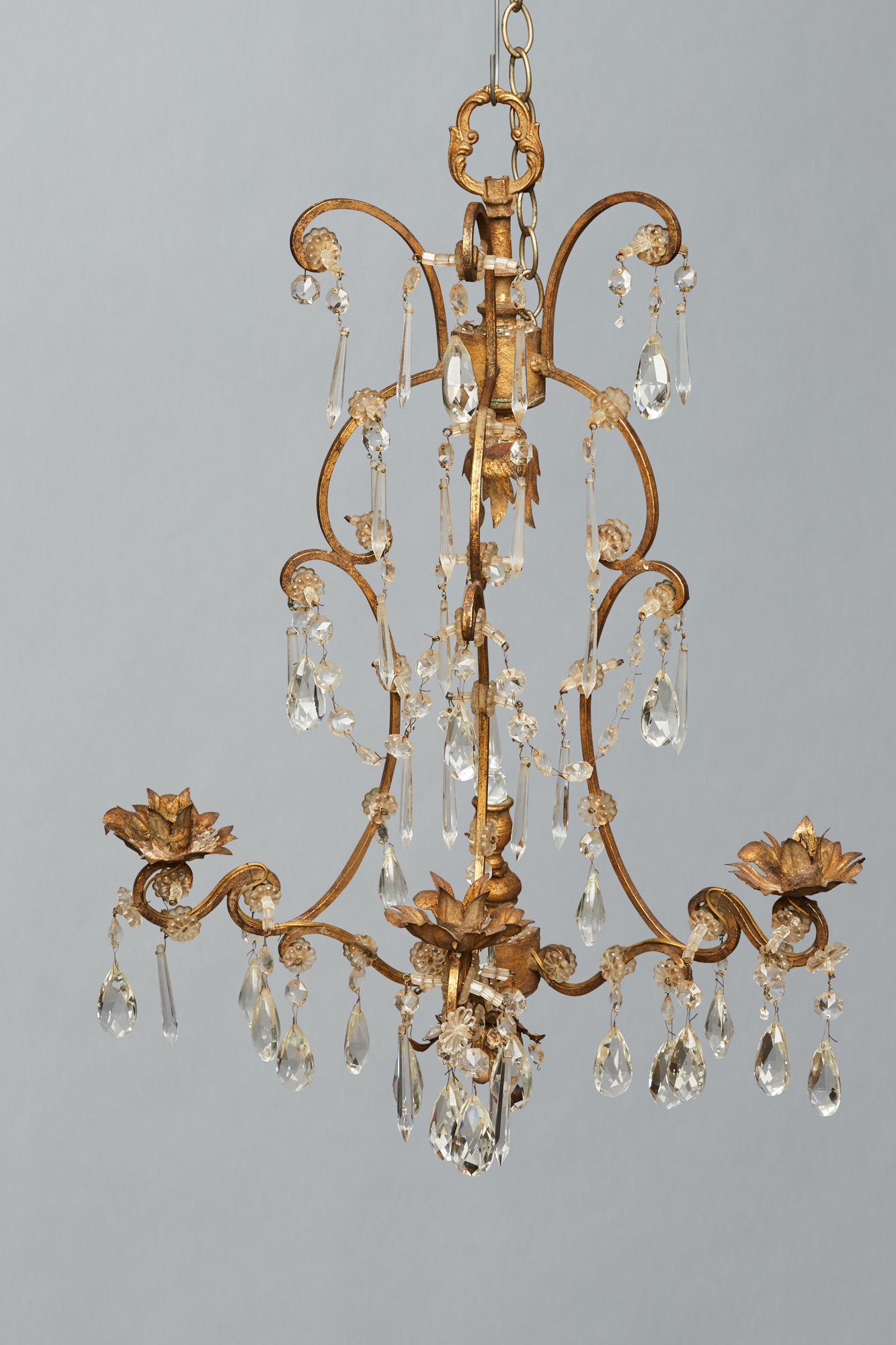 Pair of French Gilt Metal & Crystal Sconces