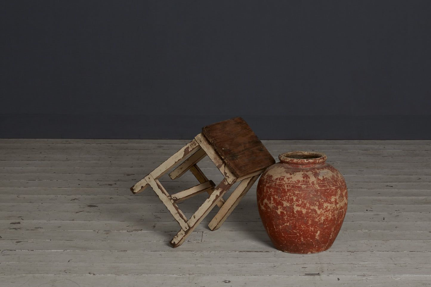 White Painted Factory Stools from Java