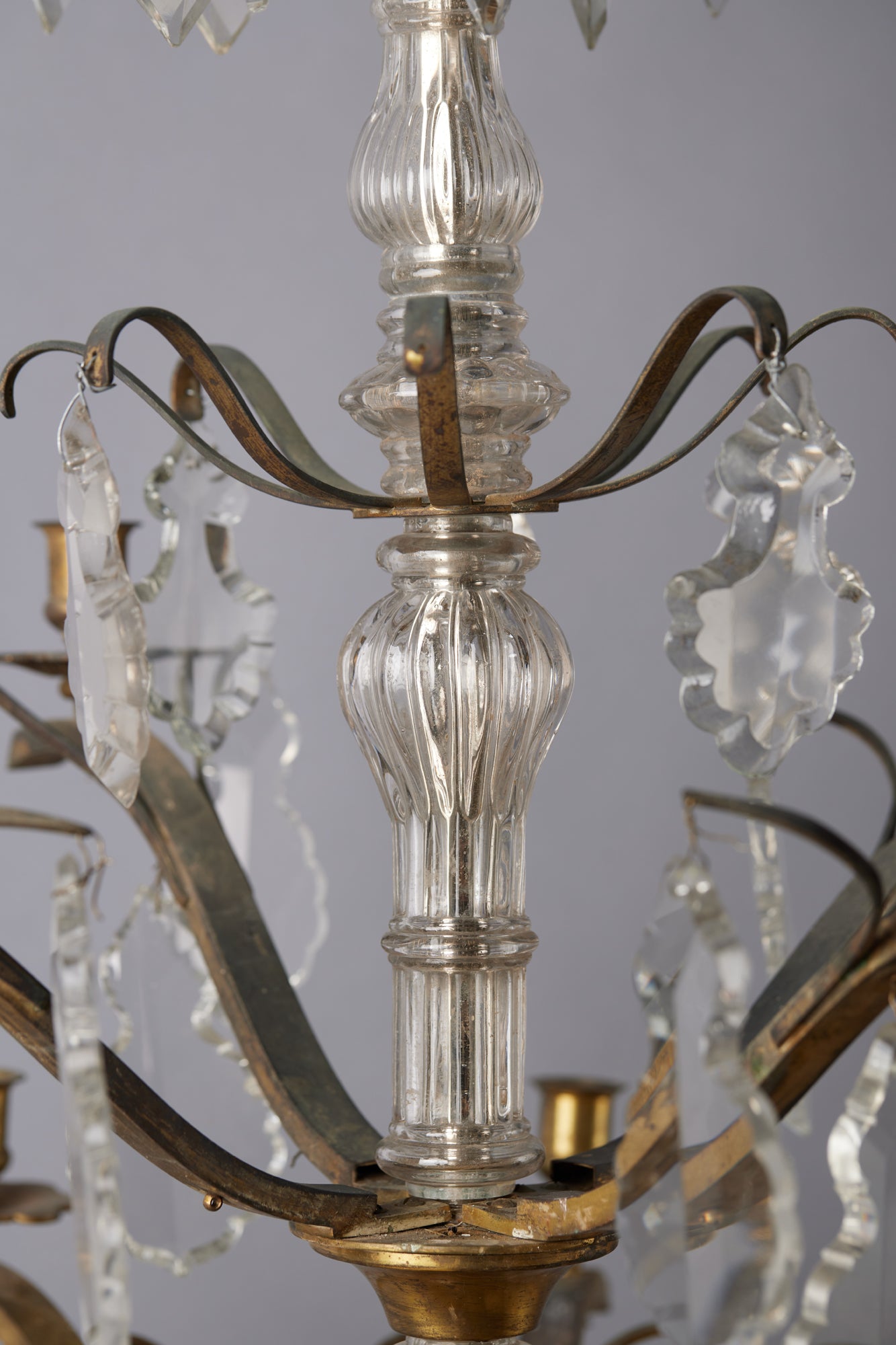 French 12 Arm Gilt Bronze Art Moderne Crystal Chandelier