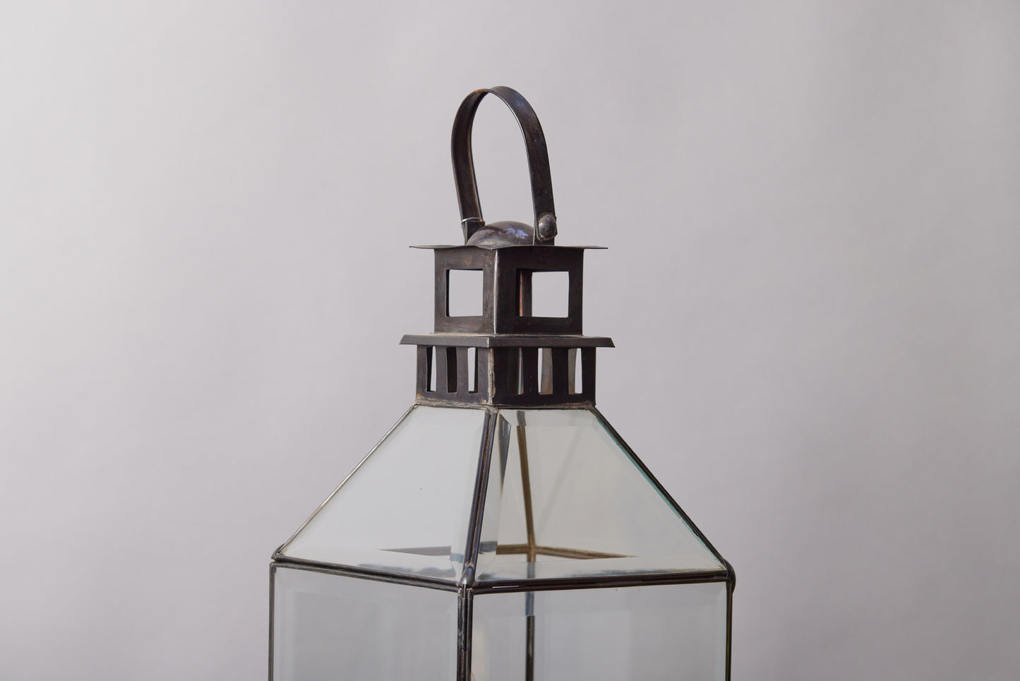 Large Ring Top Beveled Glass Lantern