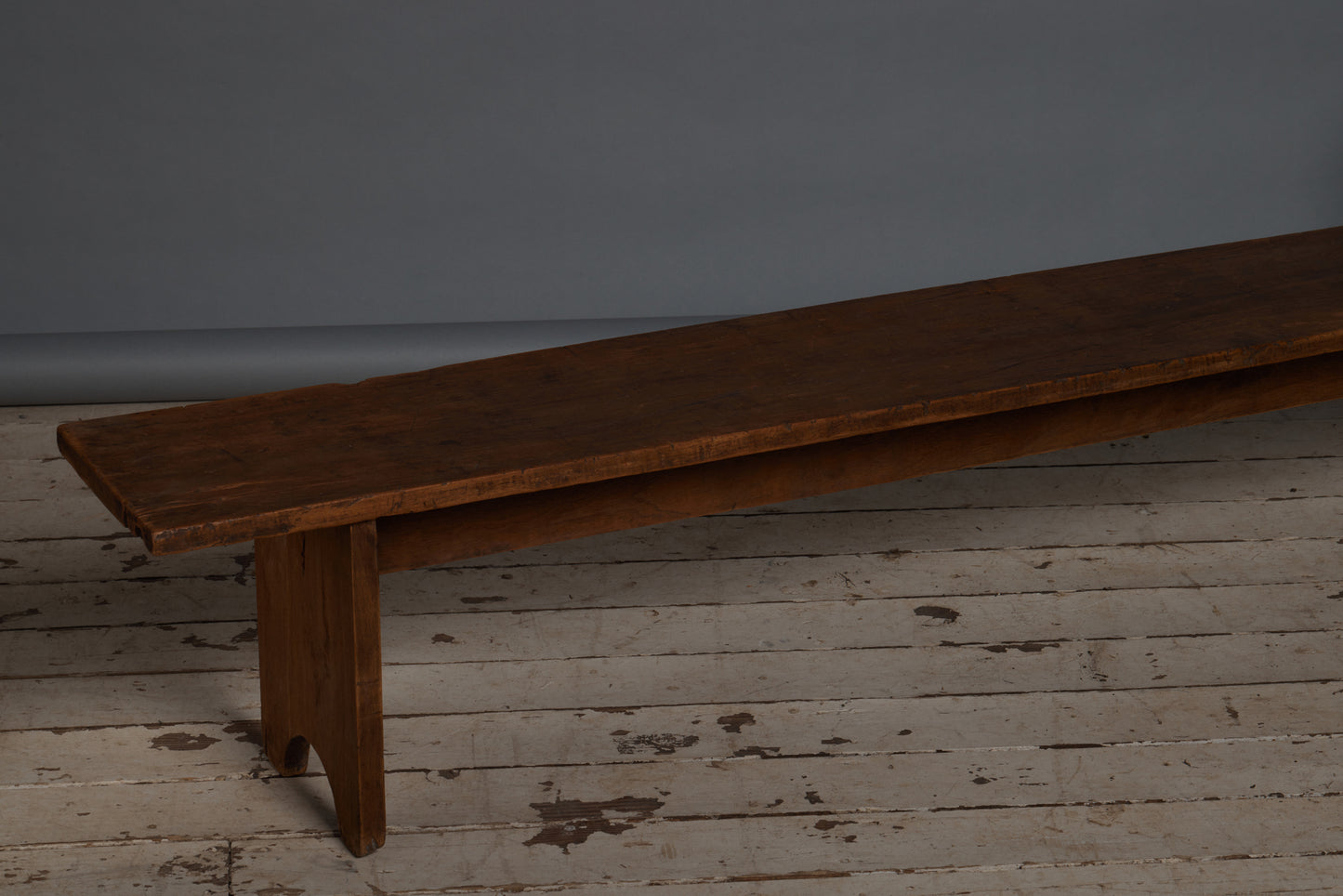 Simple Plank Top Teak Bench with Shaped Wide Board Leg and Stretcher Base