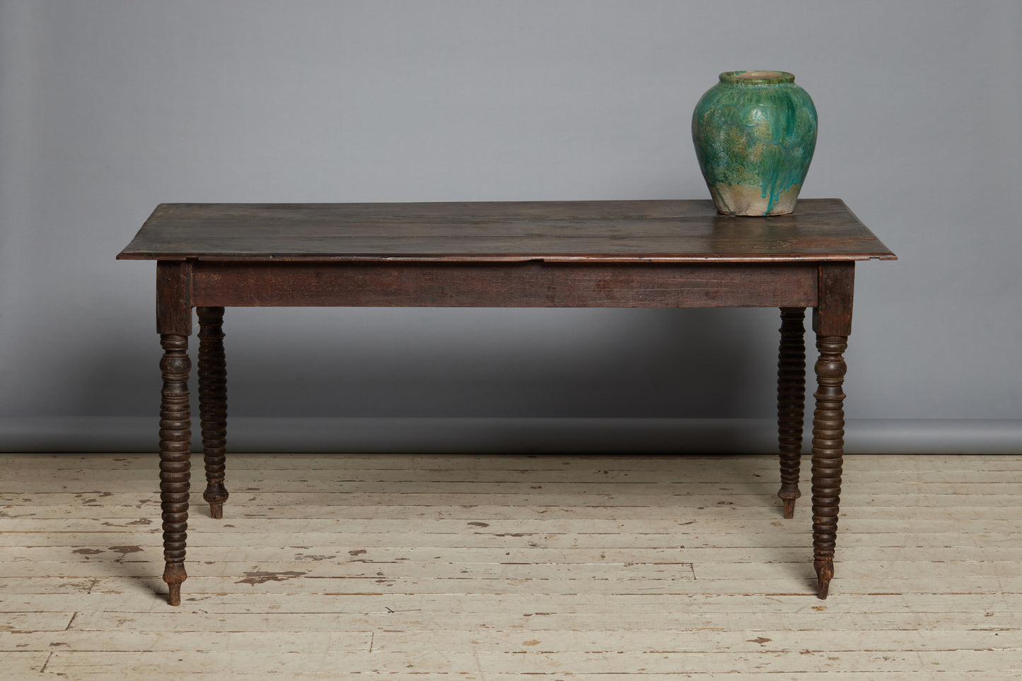 Early 20th Century Dutch Colonial Teak Dining Table with Turned Legs from Sumatra
