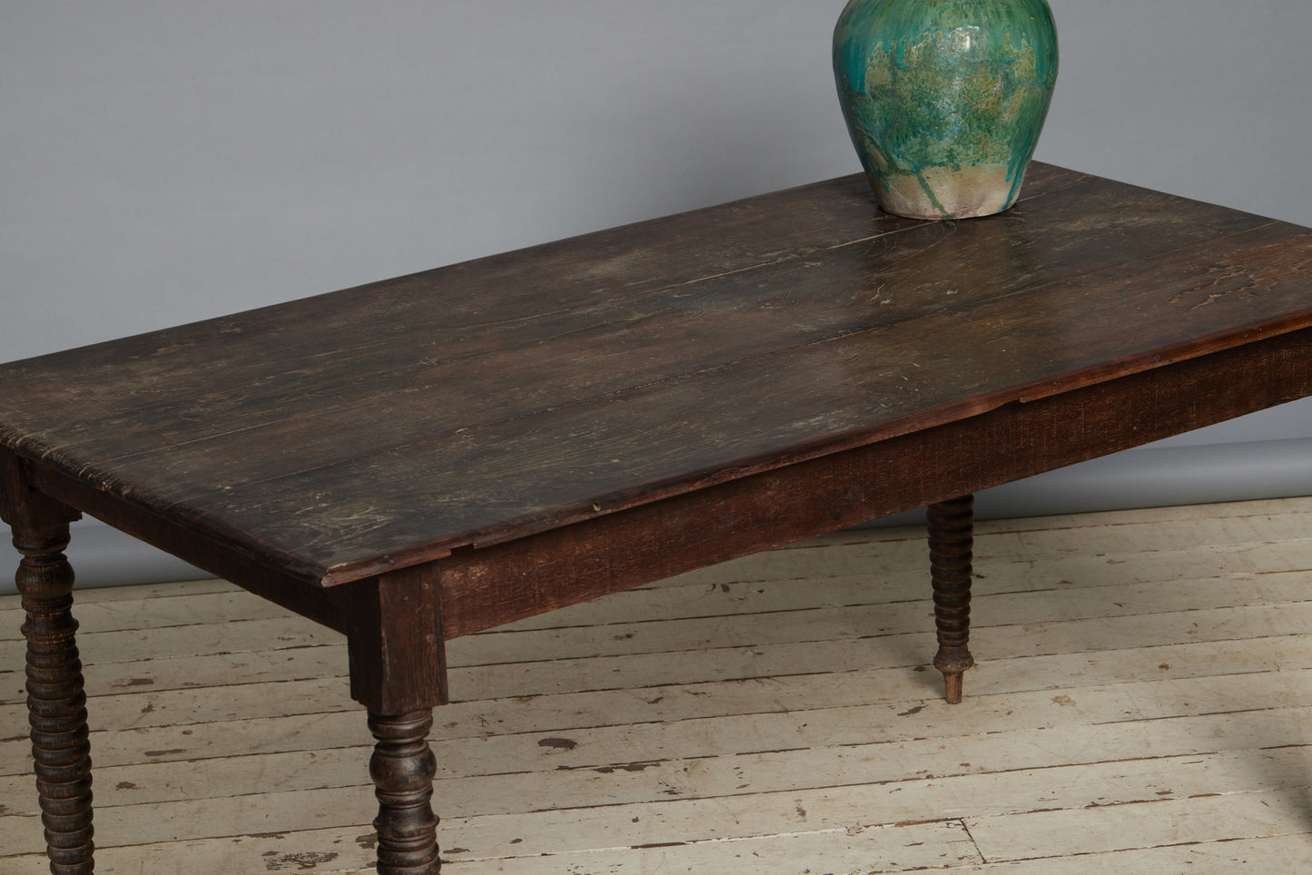 Early 20th Century Dutch Colonial Teak Dining Table with Turned Legs from Sumatra