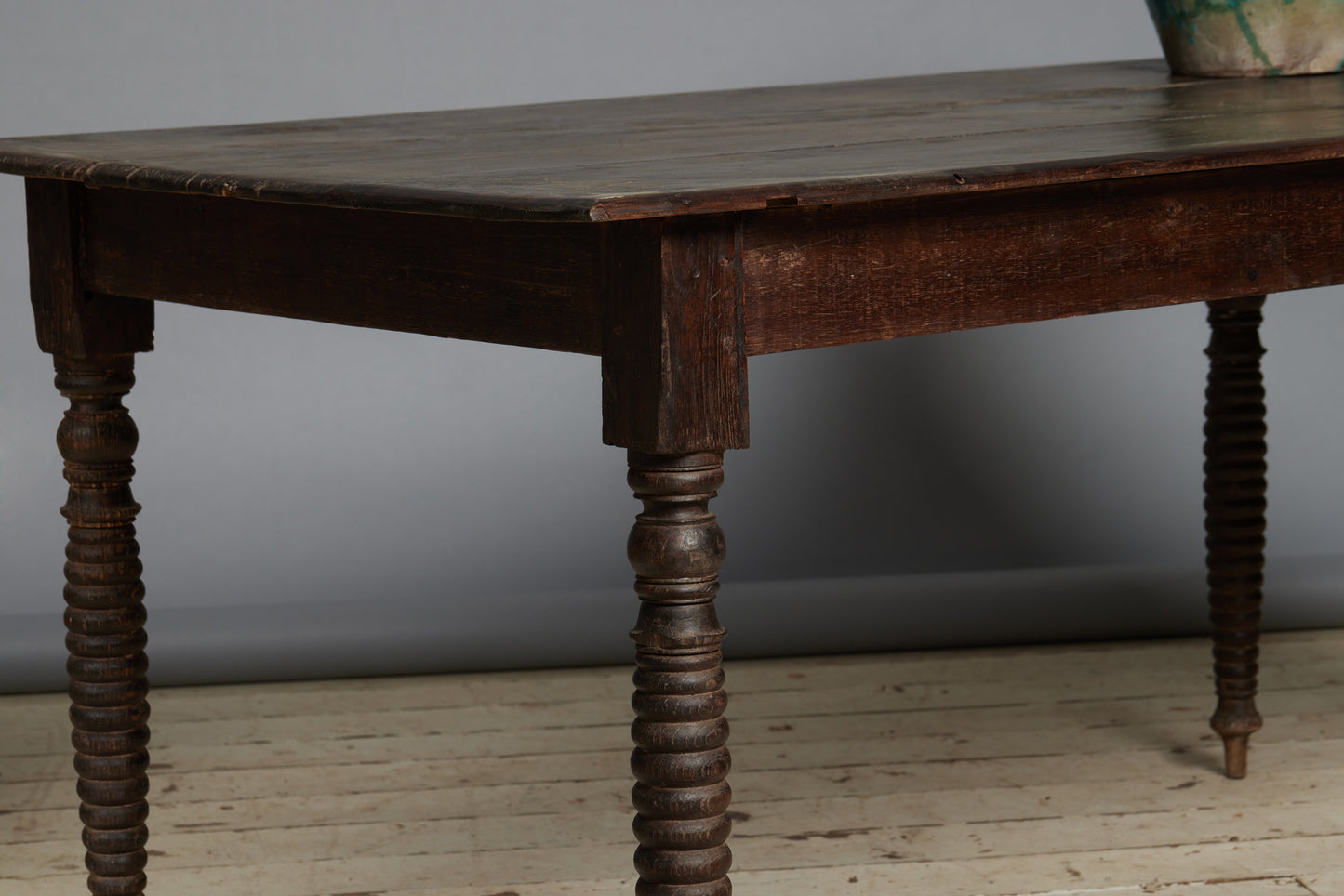 Early 20th Century Dutch Colonial Teak Dining Table with Turned Legs from Sumatra