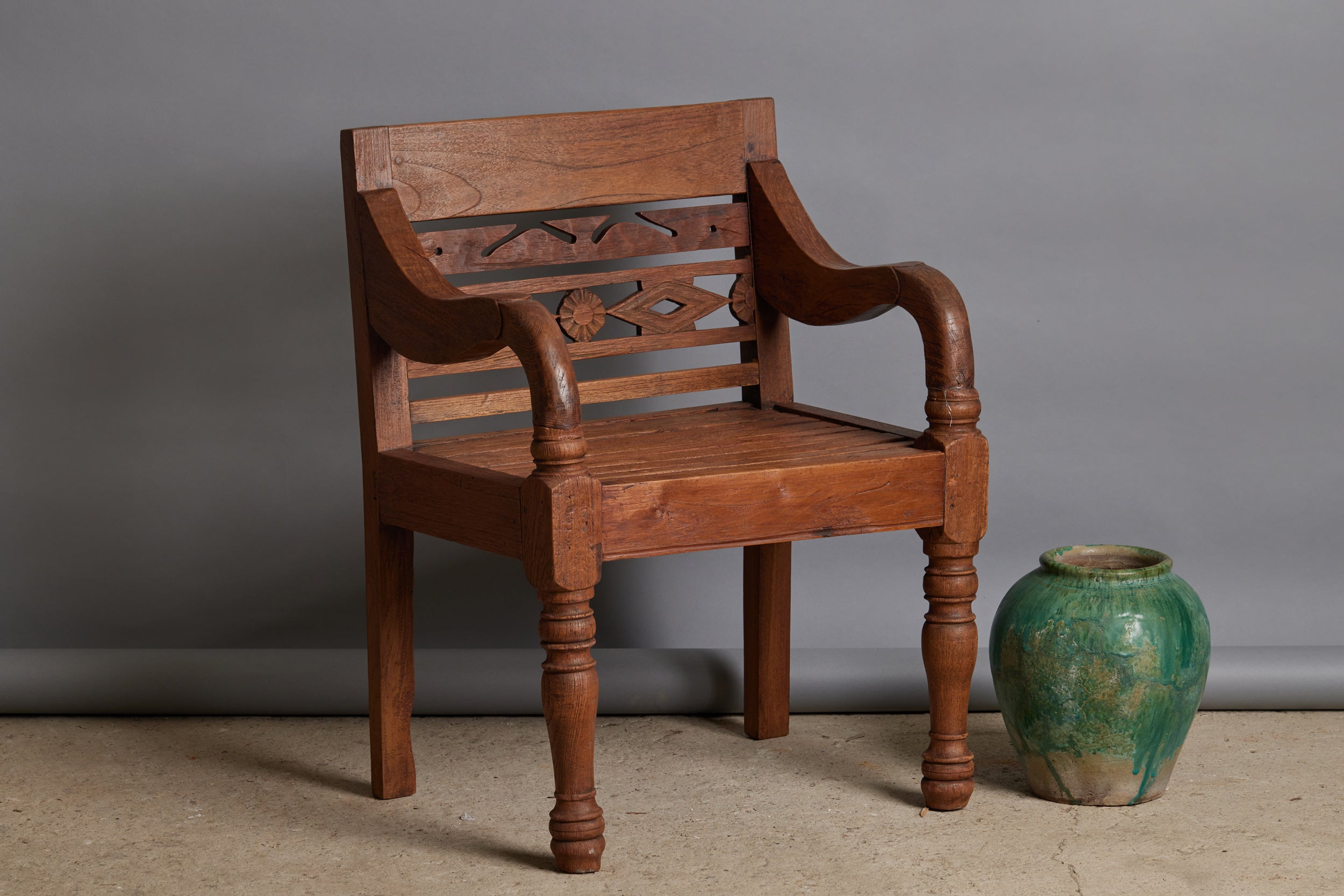 Dutch Colonial Teak Raffles Chair with Slatted Seat & Heavy Arms & Leg ...