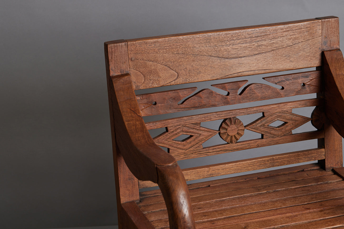 Dutch Colonial Teak Raffles Chair with Slatted Seat & Heavy Arms & Legs from Java