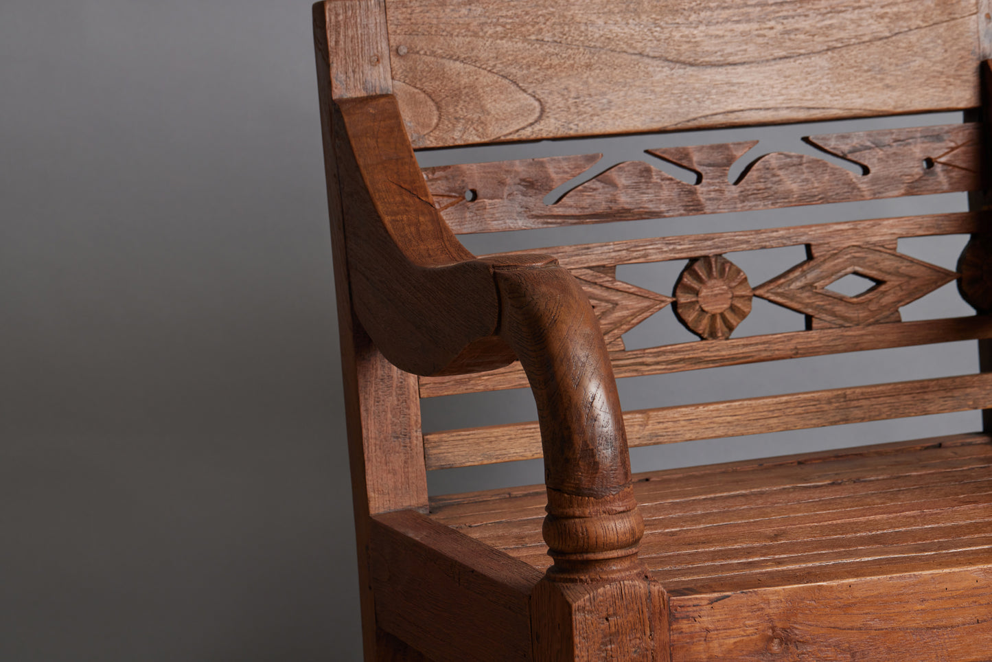 Dutch Colonial Teak Raffles Chair with Slatted Seat & Heavy Arms & Legs from Java