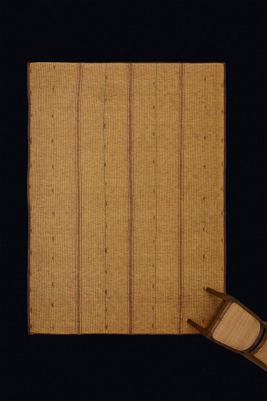 Simple 5 Striped Tuareg with Bounded Leather Borders (7' 2.5" x 10')