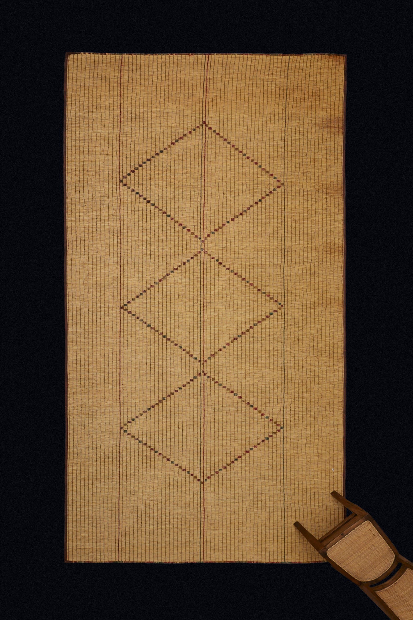 Medium-Sized Light-Color Tuareg with Three Large Polychrome Diamonds in the Center (7' 3" x 14' 6")