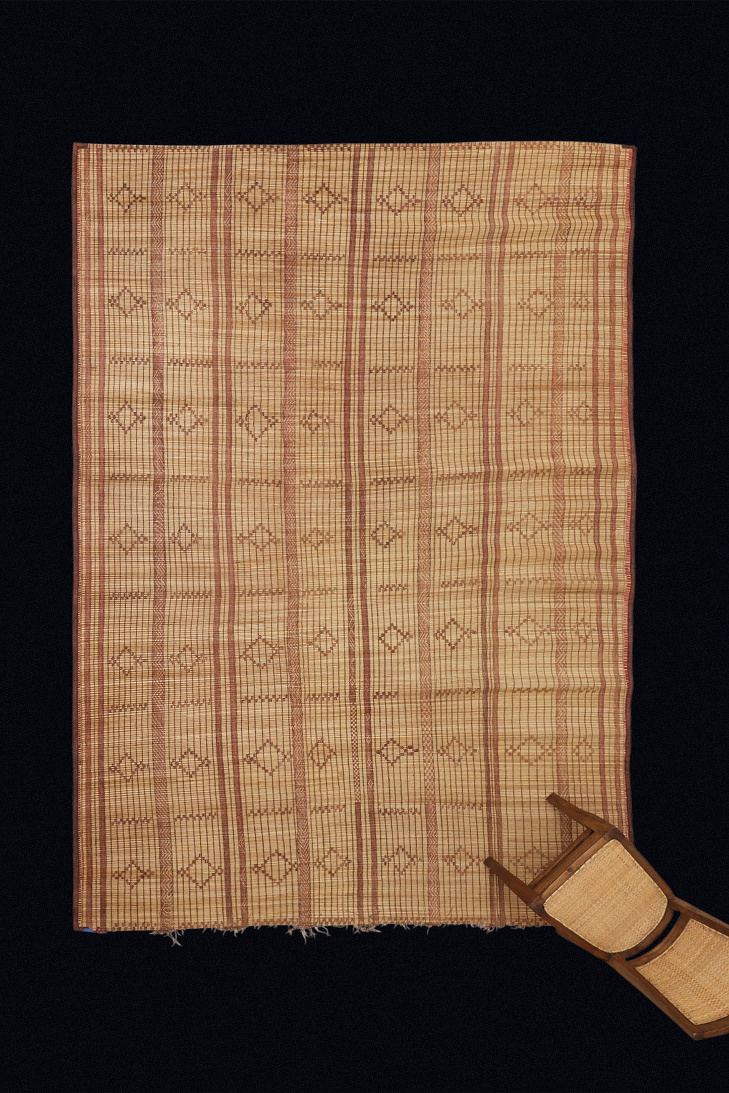 Early Coco Colored Tuareg with Small Diamonds and Dash Banded Field (7' 8" x 11' 5")