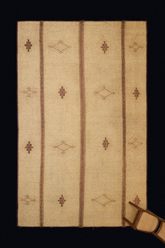 Large Pale Colored Tuareg with Three Decorative Bands and an Ornate Closed and Stepped Diamond Pattern (9' 4" x 16' 3")