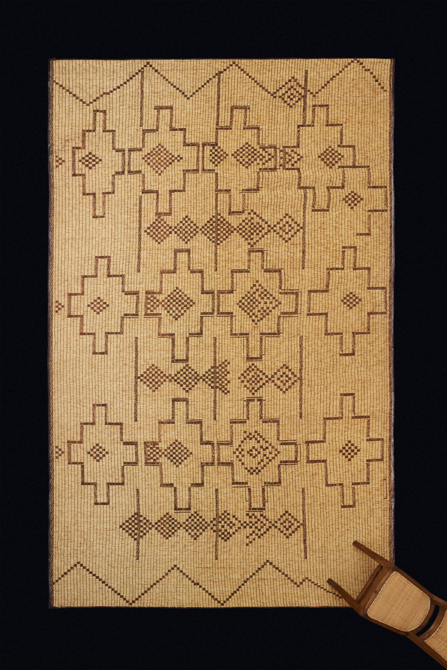 Large Tuareg with Check Diamond and Stepped Diamond Pattern with Thin Decorative Leather Borders (8' 8" x 16' 7")