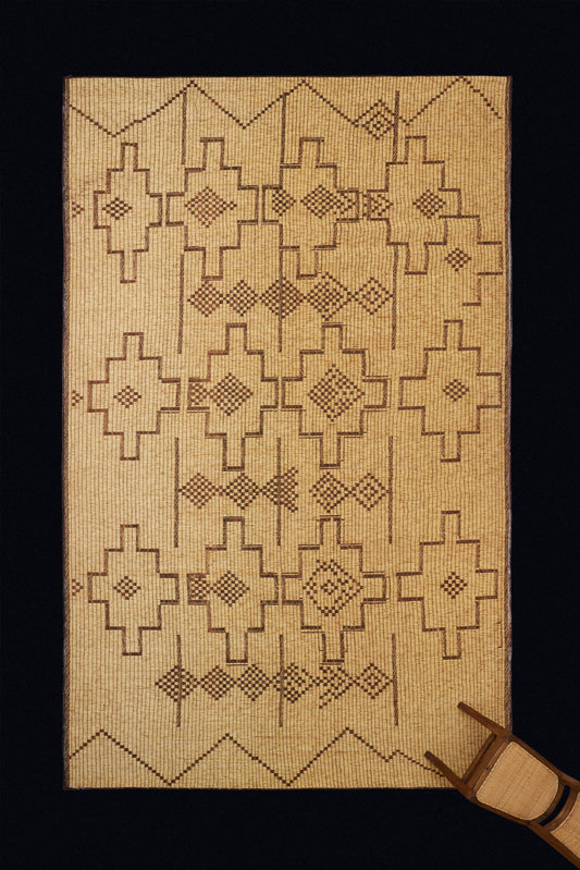 Large Tuareg with Check Diamond and Stepped Diamond Pattern with Thin Decorative Leather Borders (8' 8" x 16' 7")