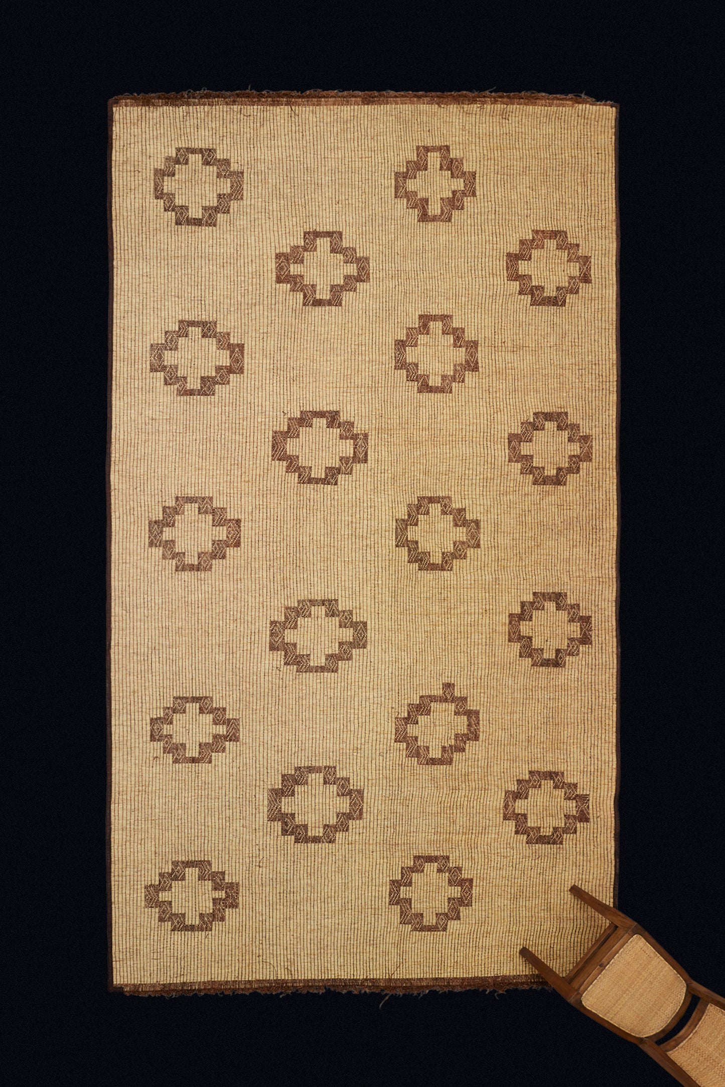 Large Light Color Tuareg with Nice Leather Fringe on Both Ends and a Field of Open Stepped Diamonds (8' 3" x 15' 3")